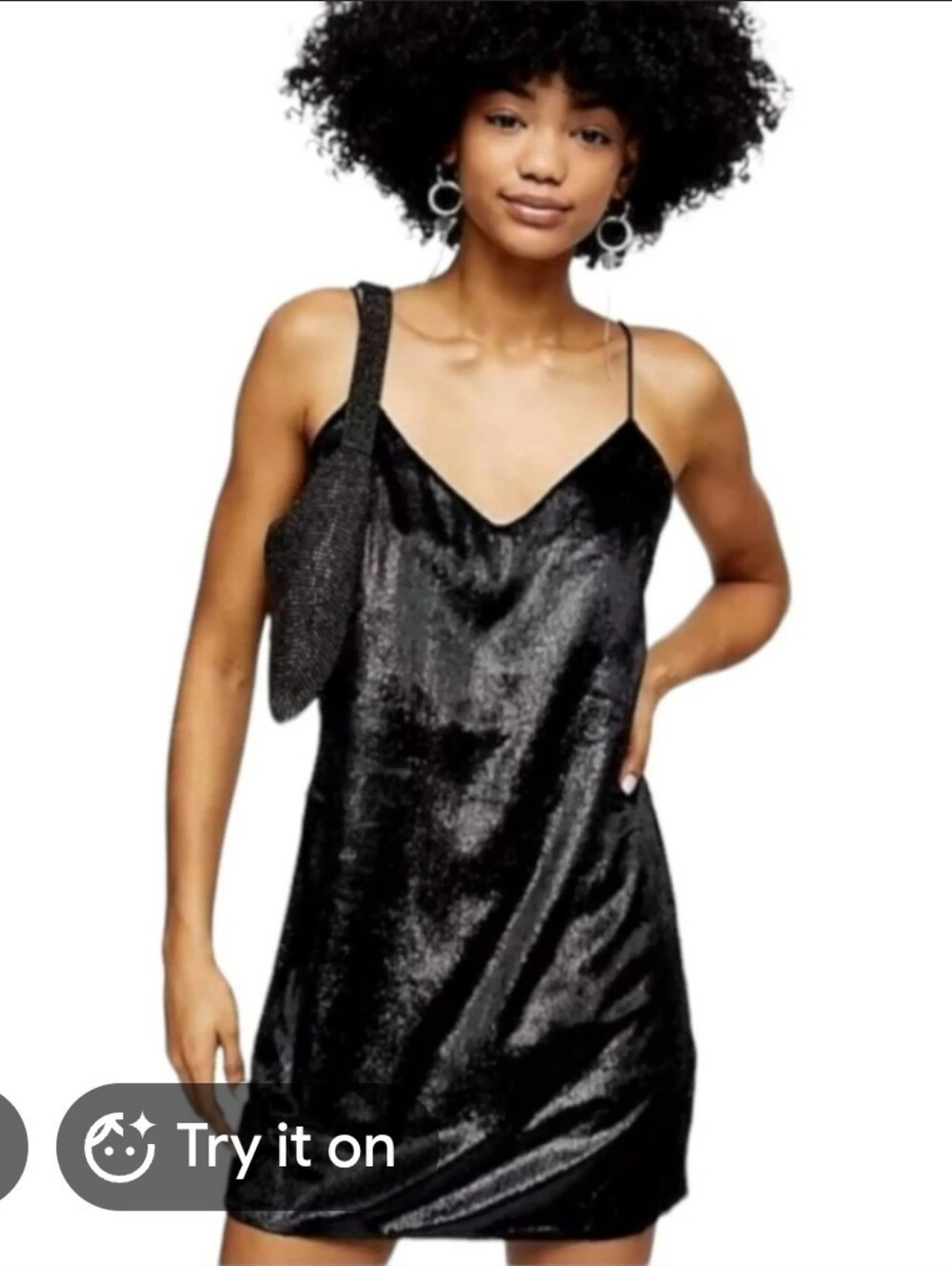 Topshop NWT glitter velvet slip dress in black size 6 sleeveless mini classic